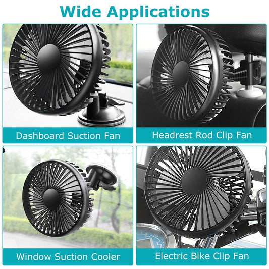 Rotatable RV and car fan with 3 speeds mounted on a dashboard