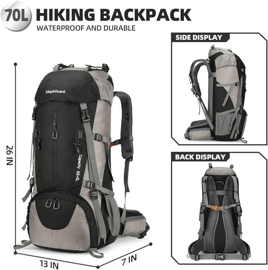 Large waterproof backpacking pack with padded straps and lightweight frame