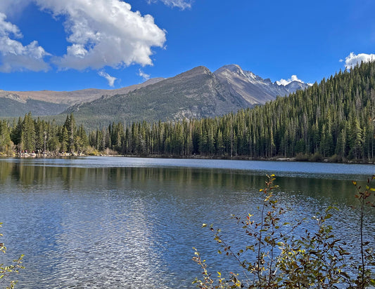 Bear Lake with clouds on a sunny summer day, Rocky Mountain National Park, Colorado. National Park Service photo.