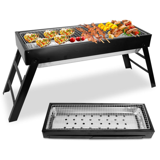 Portable tabletop charcoal grill folded flat for packing