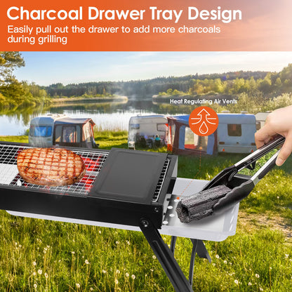 1Pc Foldable Charcoal BBQ Grill Stainless Steel Grill Net Easy Setup Portable Tabletop Barbecue Grill for Camping Picnic Outdoor Party Yard Fedex Shipping