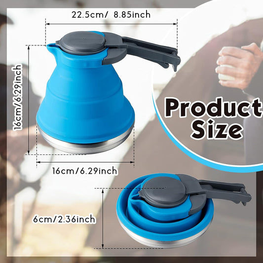 Silicone camp kettle collapsed flat to 2.4 inches for packing