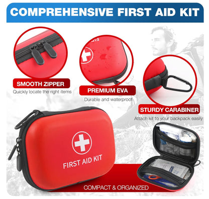 All-In-One Compact First Aid Kit with Waterproof Hard Shell Case - 100 PCS