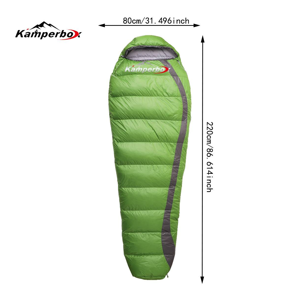 Down camping sleeping bag lofted up and ready for a cold night