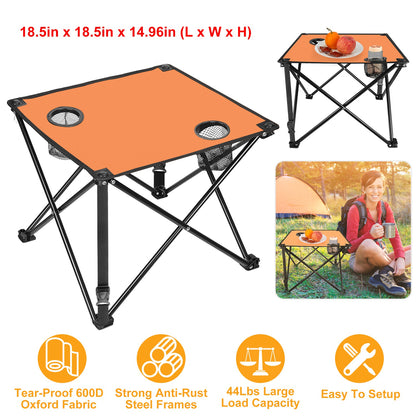 1Pc 2Pc Options Foldable Camping Table Portable Picnic Table Lightweight Travel Desk with 2 Cup Holders Carrying Bag Color Options Black Orange Green Red Blue Navy Blue
