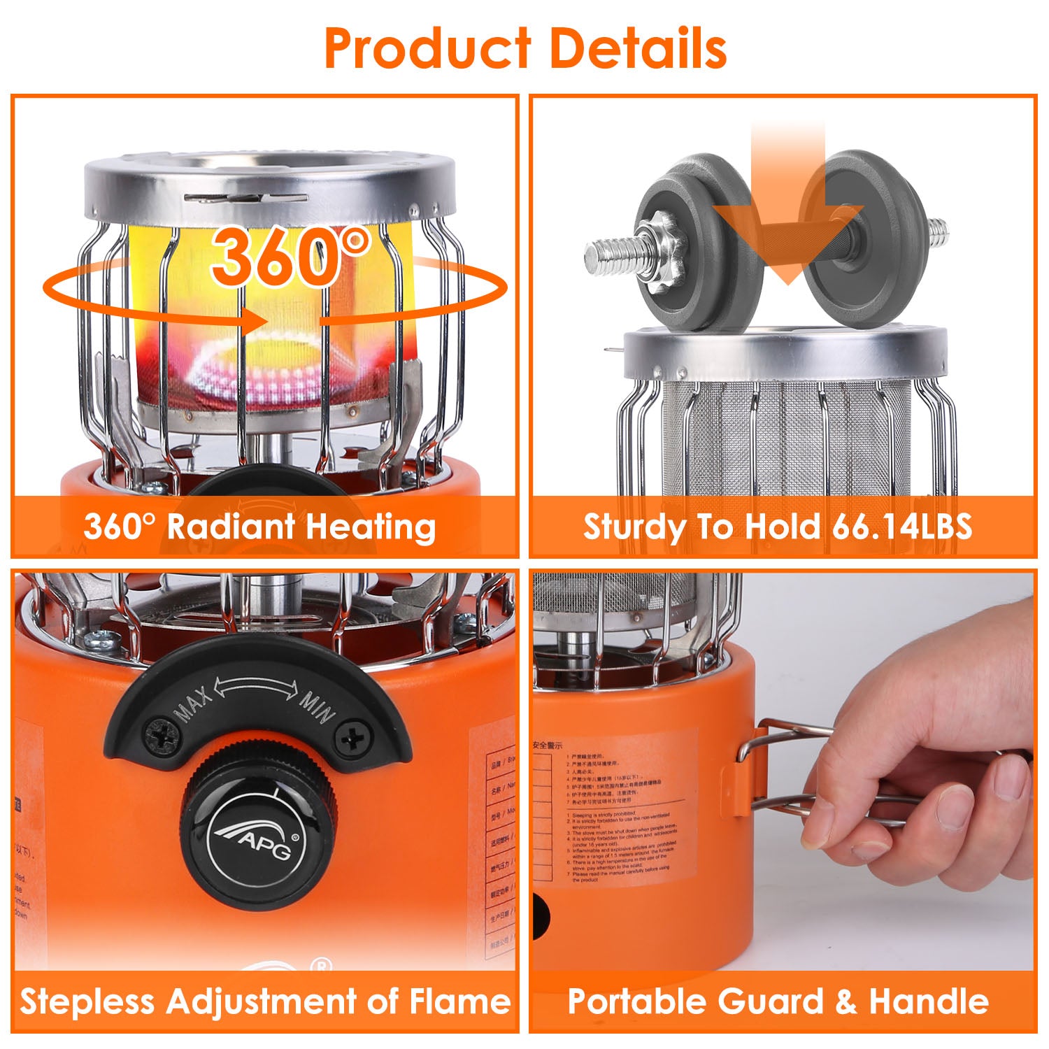 2000W 2 in 1 Camping Stove Tent Heater Outdoor Gas Stove Portable Backpacking Stove with 3 Modes 360 Degree Radiant Heating for Camping Hiking Picnic BBQ