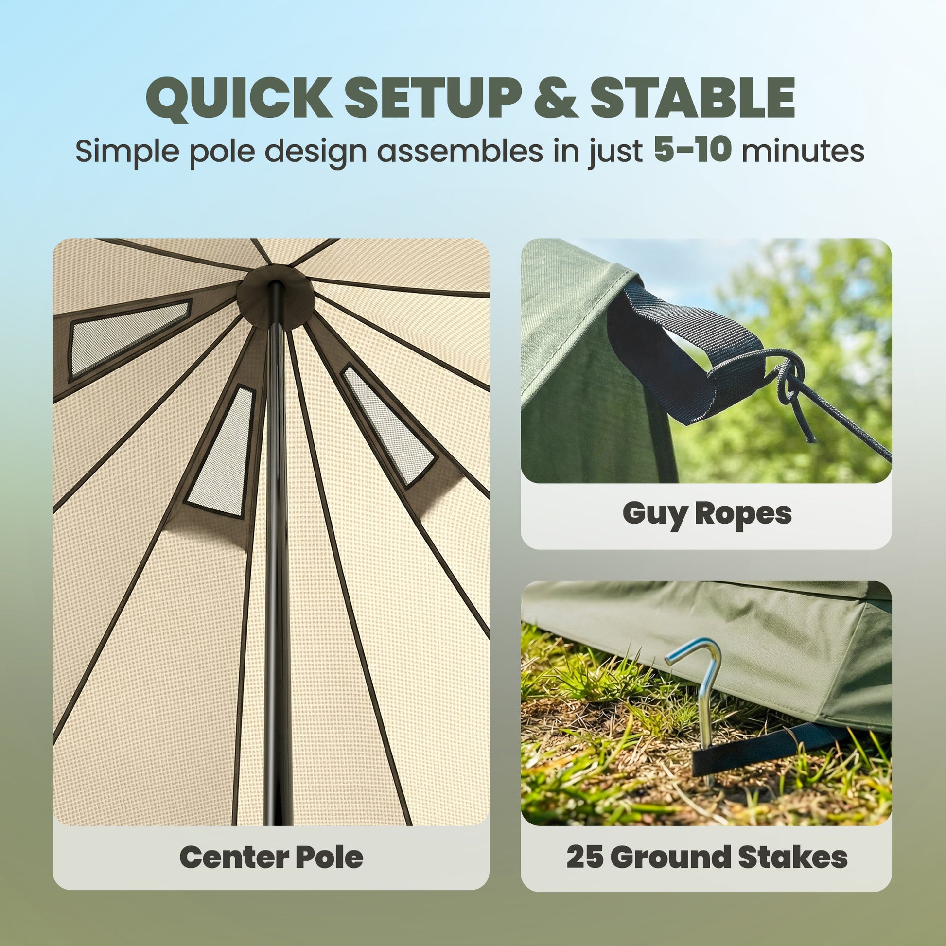 Teepee Tent Waterproof Camping Tent with Stove Jack for 4-6 People for Outdoor Camping Hiking Army Green