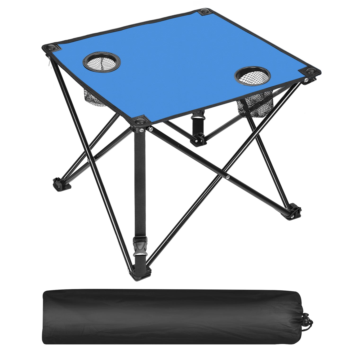 1Pc 2Pc Options Foldable Camping Table Portable Picnic Table Lightweight Travel Desk with 2 Cup Holders Carrying Bag Color Options Black Orange Green Red Blue Navy Blue