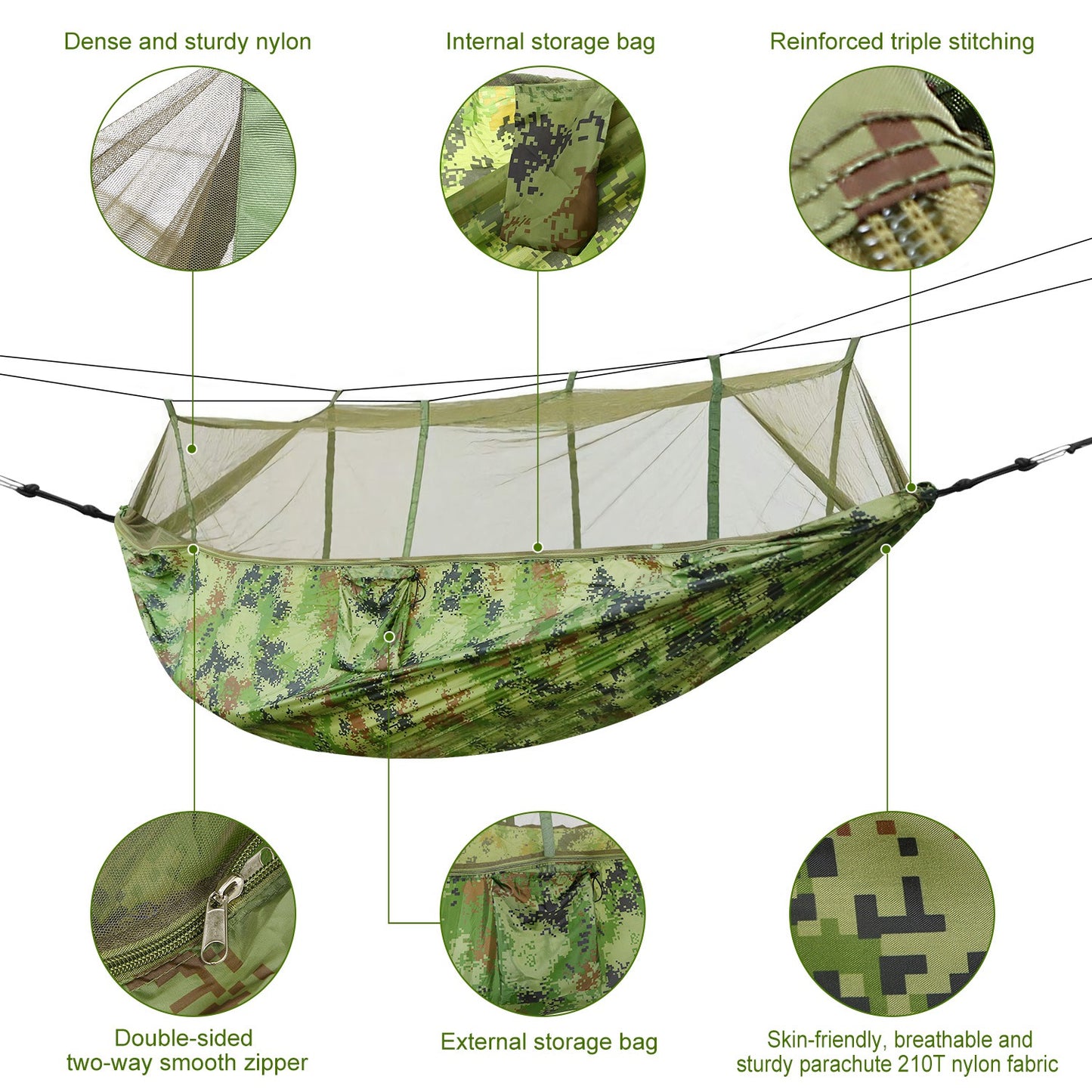 Portable double hammock with bug net and included hanging kit