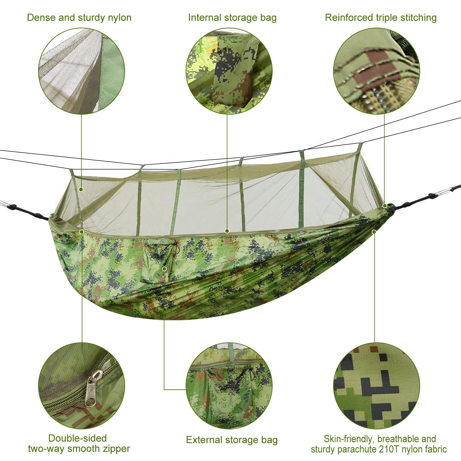 Portable double hammock with bug net and included hanging kit