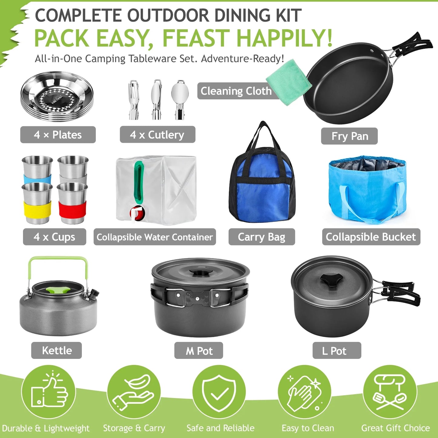 Camping Cookware Set Outdoor Cooking Kit for 2-4 People Cookware