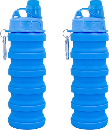 Collapsible Water Bottles Travel Water Bottle Sports Portable Sport Water Bottle Reusable Water Bottles Comes with Mountaineering Buckle 500Ml Silicone Water-Proof Camping Water Bottle