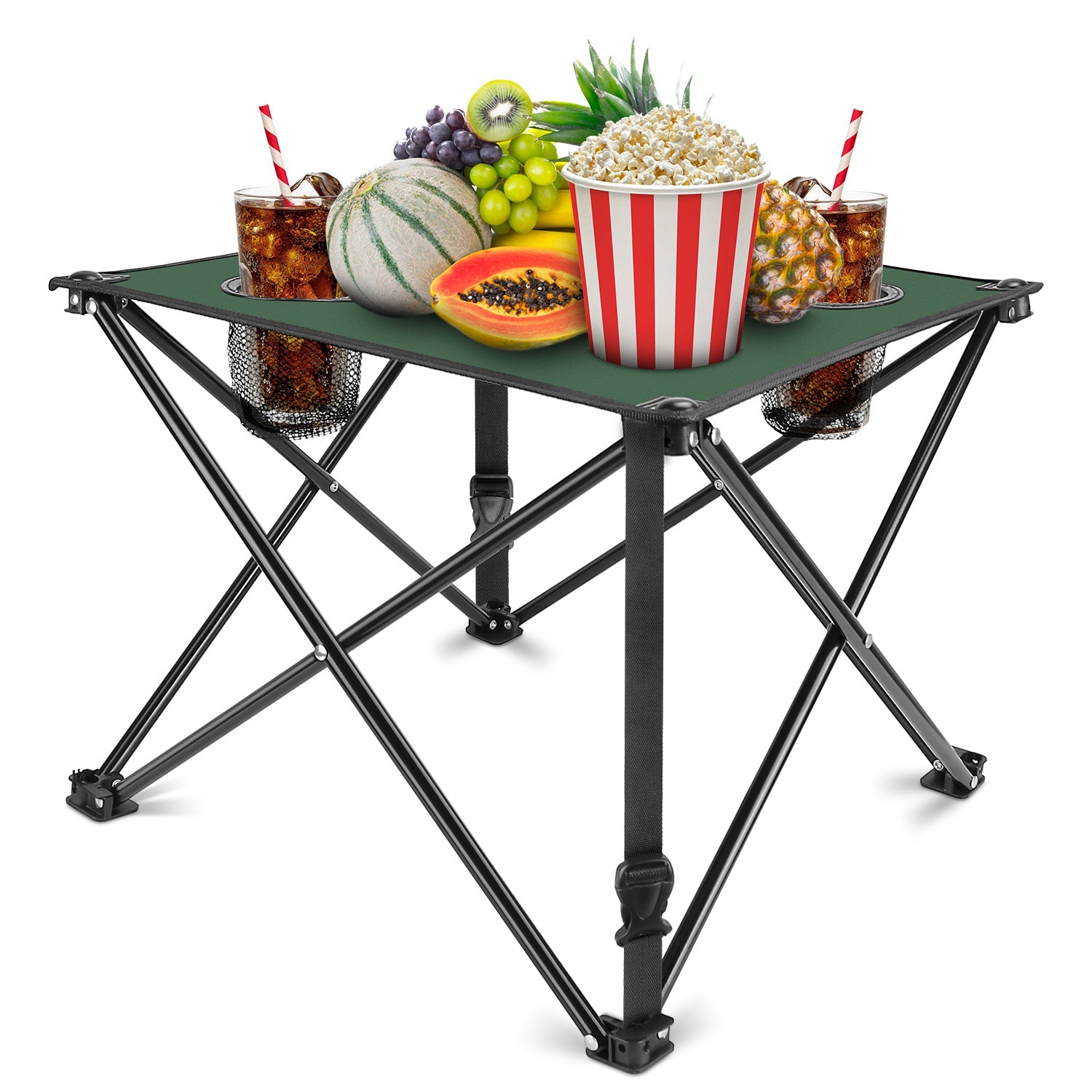 1Pc 2Pc Options Foldable Camping Table Portable Picnic Table Lightweight Travel Desk with 2 Cup Holders Carrying Bag Color Options Black Orange Green Red Blue Navy Blue