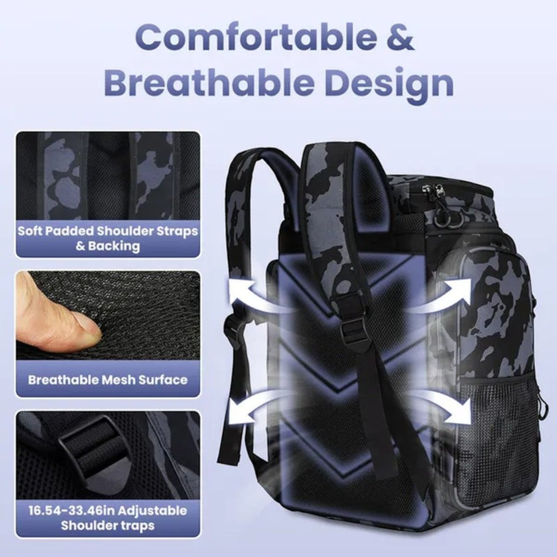 42L&11Gal Fishing Backpack Large Capacity Fishing Tackle Storage Bag with Rod Holders 16-Pocket Water-Resistant with Divider Adjustable Padded Straps for Fishing Gear Outdoor Camping Hiking