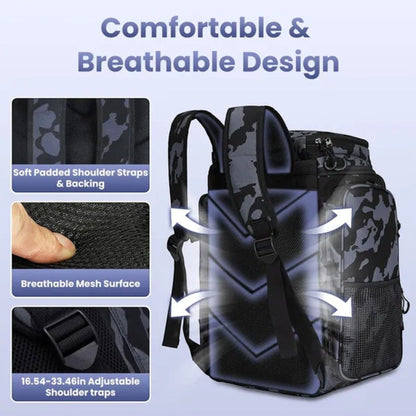 42L&11Gal Fishing Backpack Large Capacity Fishing Tackle Storage Bag with Rod Holders 16-Pocket Water-Resistant with Divider Adjustable Padded Straps for Fishing Gear Outdoor Camping Hiking