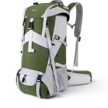 50L waterproof hiking backpack in army green with flap cover