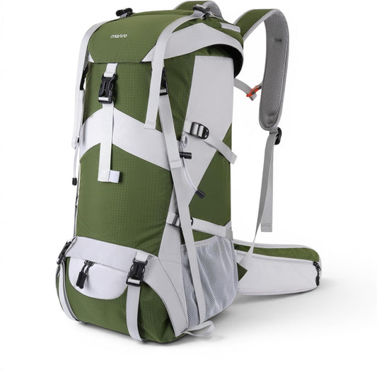 50L waterproof hiking backpack in army green with flap cover
