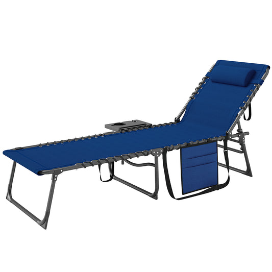 Folding chaise lounge chair with 5-position back, side table and pillow