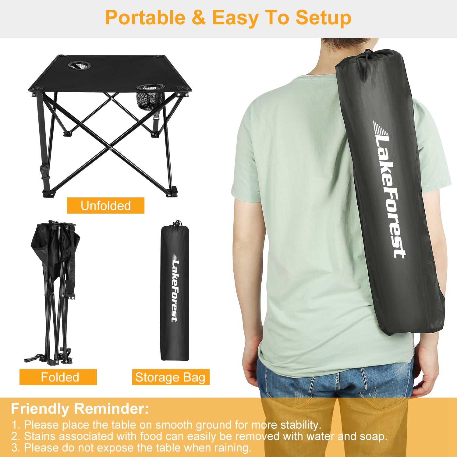 1Pc 2Pc Options Foldable Camping Table Portable Picnic Table Lightweight Travel Desk with 2 Cup Holders Carrying Bag Color Options Black Orange Green Red Blue Navy Blue