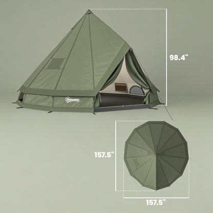 Teepee Tent Waterproof Camping Tent with Stove Jack for 4-6 People for Outdoor Camping Hiking Army Green