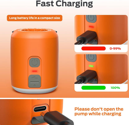 Mini Air Pump: 1600Mah Rechargeable Air Pump for Inflatables with Hook and Light Function, Air Mattress Pump for Pool Floats, Sleeping Pads, Swimming Ring, Vacuum Storage Bags, 3.6Oz