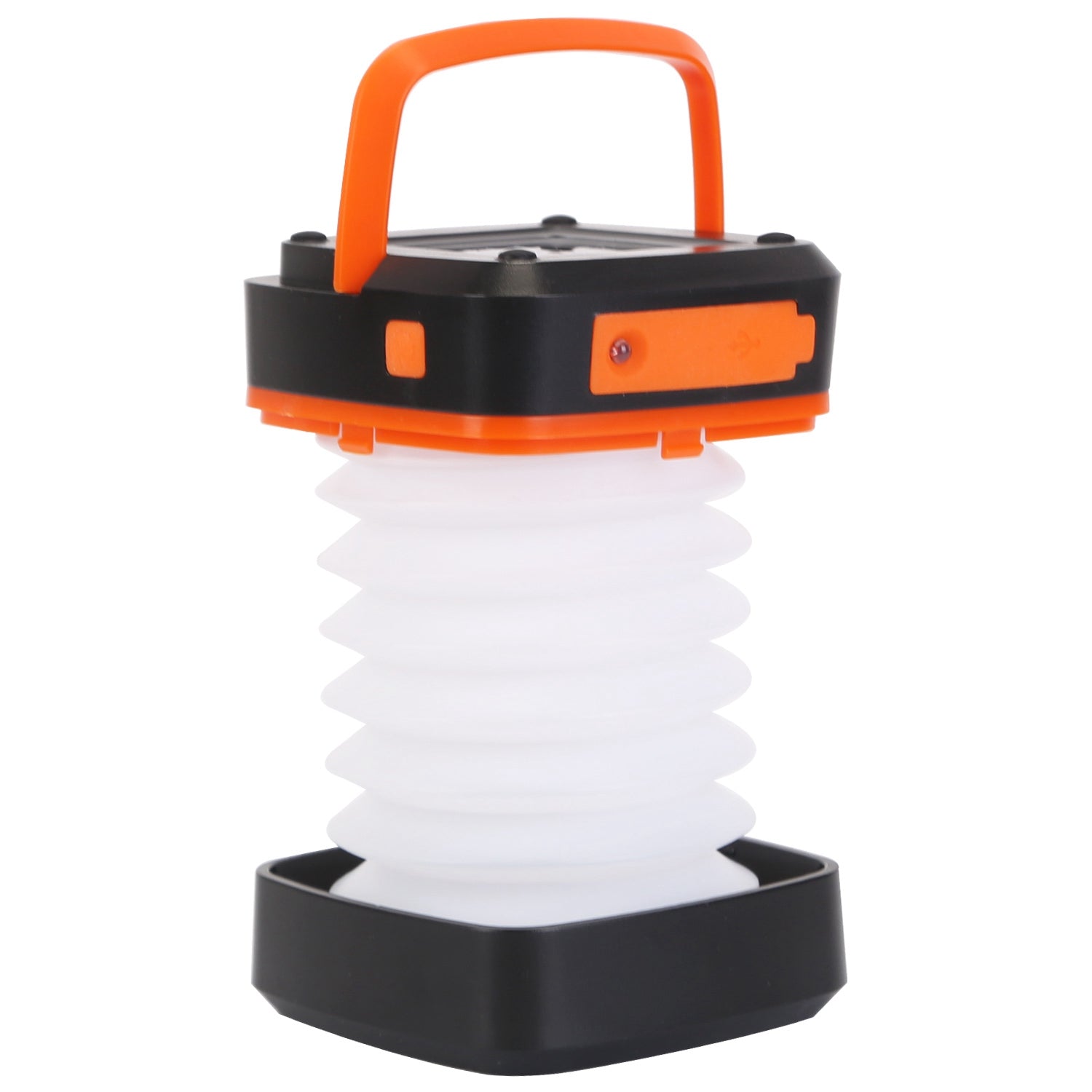 Solar and USB rechargeable camp lantern collapsed flat to a puck