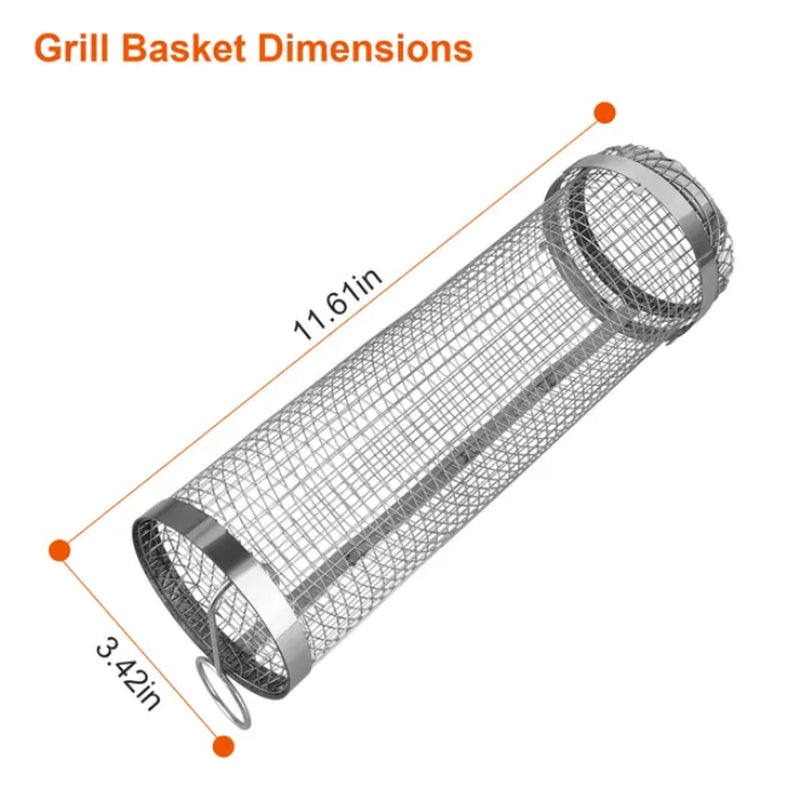 Rolling grill basket with removable cover for filling and cleaning