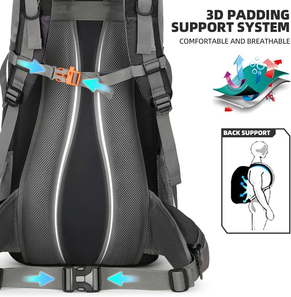 70L Hiking Backpack with Rain Cover Lightweight Waterproof Travel Camping Backpack Large Backpacking Pack