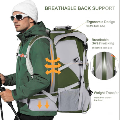 50L Hiking Backpack, Waterproof Flap Cover Camping Backpack with Rain Cover for Men Women, Lightweight Sport Daypack for Outdoor Camping Travel, Army Green
