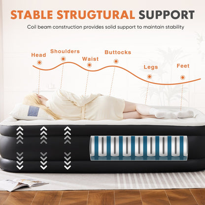 Air Mattress -16In- 18In Inflatable Blow up Mattress Airbed with Built-In High Capacity Pump, Double Height, Adjustable, Non-Slip Bottom Design