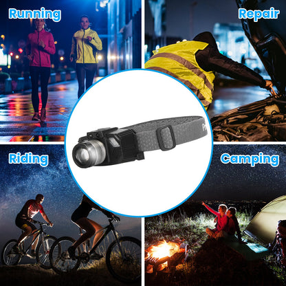 1Pc Motion Sensor LED Headlamp Zoomable Headlamp Flashlight Waterproof Outdoor Emergency Headlight with 3 Lighting Modes