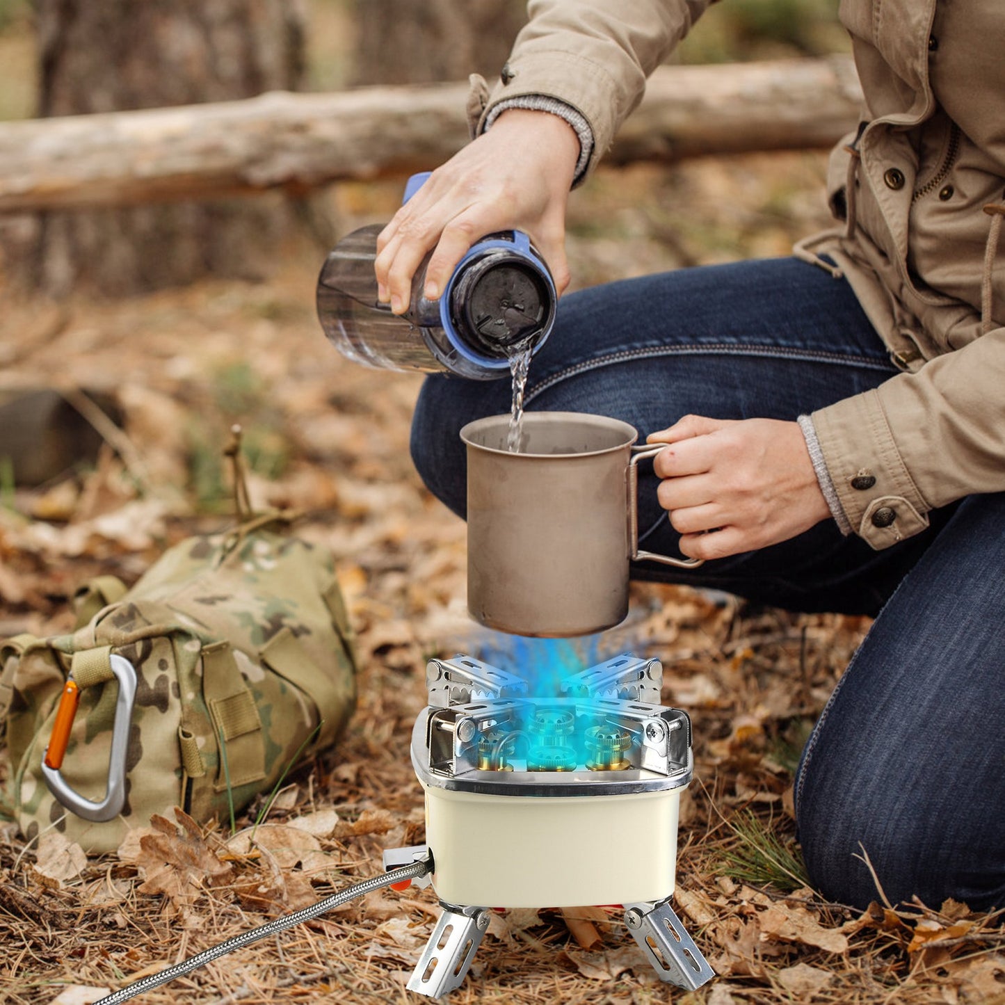 13000W Portable Windproof Camping Stove Five-Head Gas Cooking Burner with Piezo Ignition Stepless Flame Control Fit for Iso-Butane, Propane, Butane Fuel Tank for Backpacking Picnic Outdoor Cooking