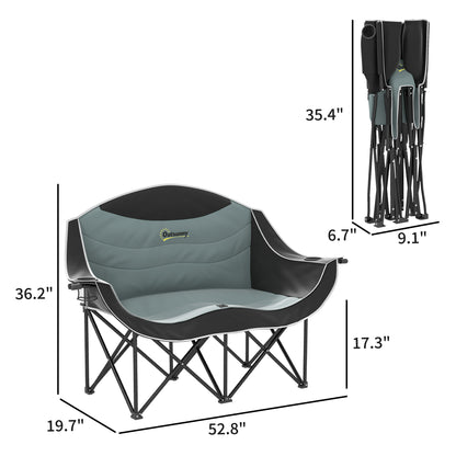 Padded Folding Camp Chair for Adults, Double Camping Chair with Armrests, Cup Holders, Carry Bag for Outdoor, Black