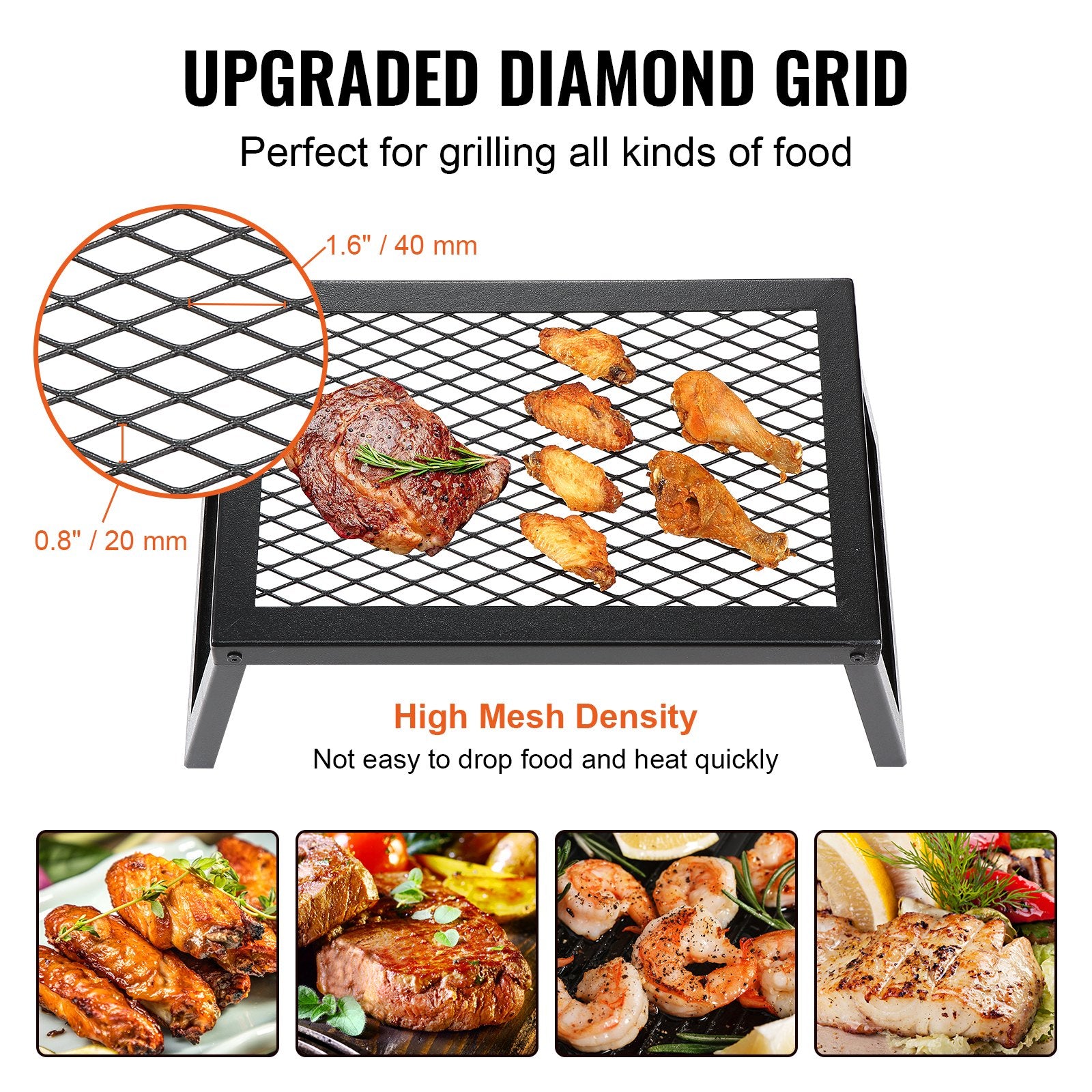 Folding Campfire Grill, Heavy Duty Steel Mesh Grate, 18' Portable Camping Grates over Fire Pit, Camp Fire Cooking Equipment with Legs Carrying Bag, Grilling Rack for Outdoor Open Flame Cooking