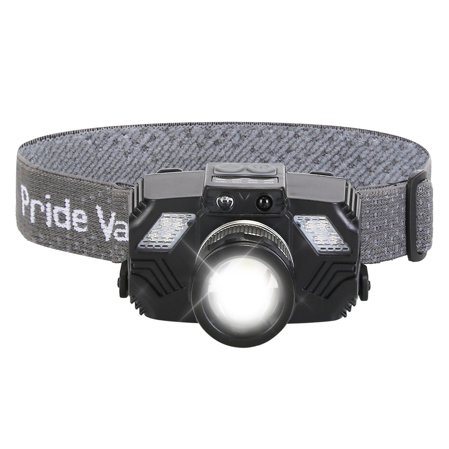 Motion-sensor LED headlamp with zoomable beam for hands-free camp lighting
