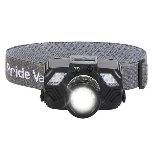 Motion-sensor LED headlamp with zoomable beam for hands-free camp lighting