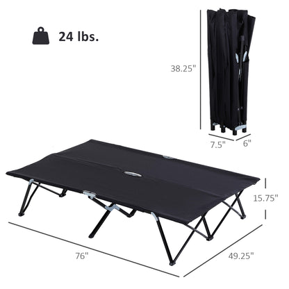 2 Person Folding Camping Cot for Adults, 50" Extra Wide Outdoor Portable Sleeping Cot with Carry Bag, Elevated Camping Bed, Beach Hiking, Black