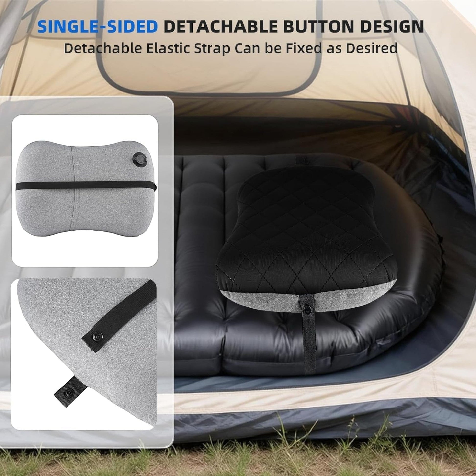 Inflatable Camping Pillow, Ultralight Travel Air Pillow, Black | Reinforced TPU Bladder with Washable Quiet Cover for Neck and Lumbar Support on Camping, Backpacking, Hiking and Travel.