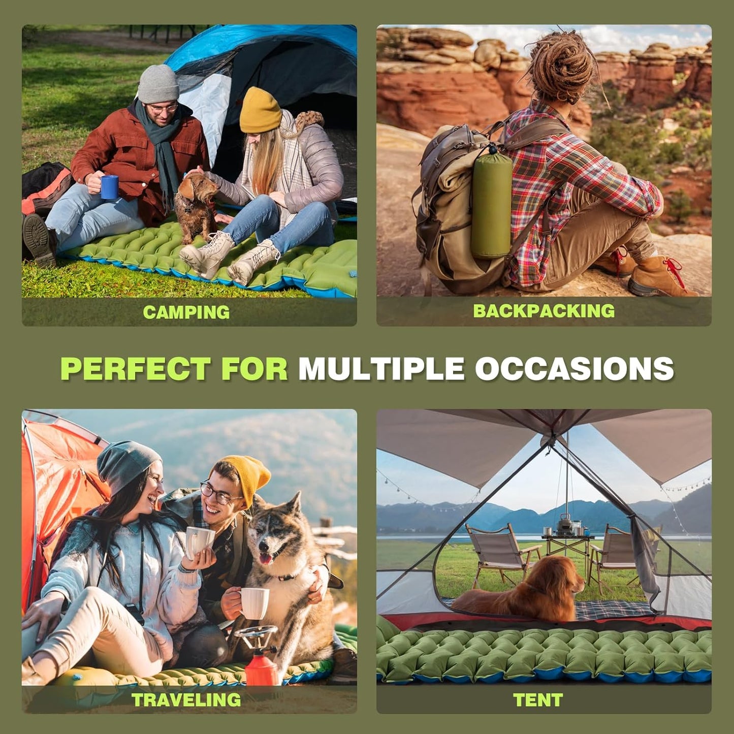 Camping Sleeping Pad, Camping Mat Thick Ultralight with Pillow, Built-In Foot Pump Self Inflating Sleeping Pad for Camping, Compact Camping Pad for Hiking, Backpacking, Travel Tent