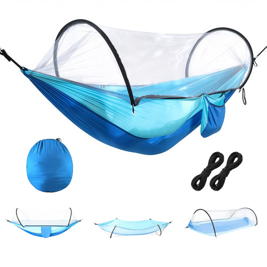 Camping hammock with built-in bug net and dual-way zippers, 440 lb capacity