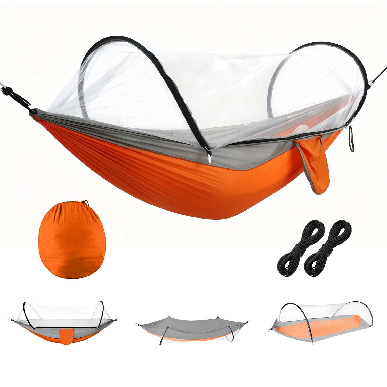 1Pc Camping Hammock with Mosquito Net Portable Hammock Tent with Built in Mosquito Net Dual Way Zippers 440Lbs Capacity Attached Storage Pocket for Outdoor Travel Camping Hiking Backpacking