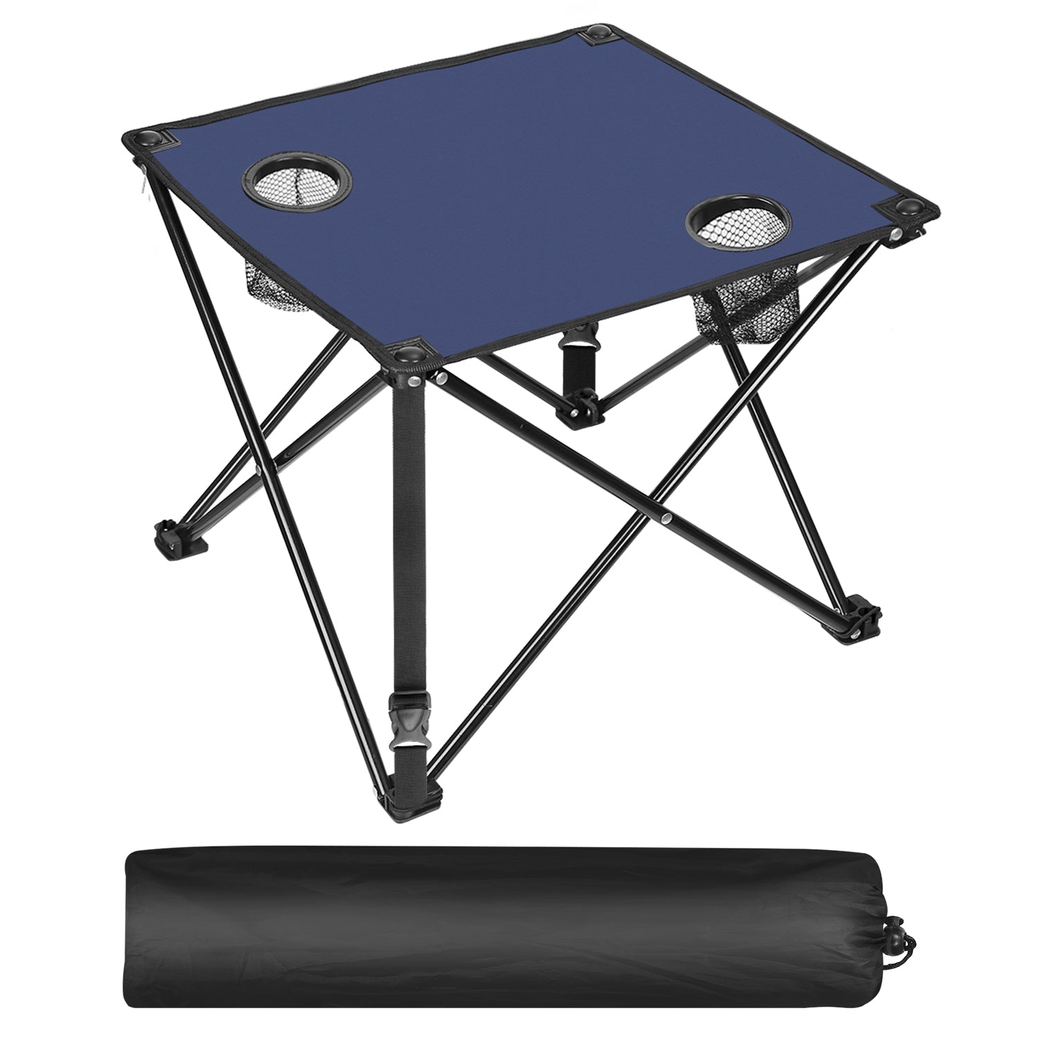 1Pc 2Pc Options Foldable Camping Table Portable Picnic Table Lightweight Travel Desk with 2 Cup Holders Carrying Bag Color Options Black Orange Green Red Blue Navy Blue