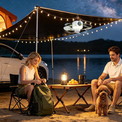 1Pc Tent Ceiling Fan with Light 7200Mah Rechargeable Battery Operated Hanging Canopy Fan with Remote Control 4 Wind Speeds 3 Brightness Standard Type
