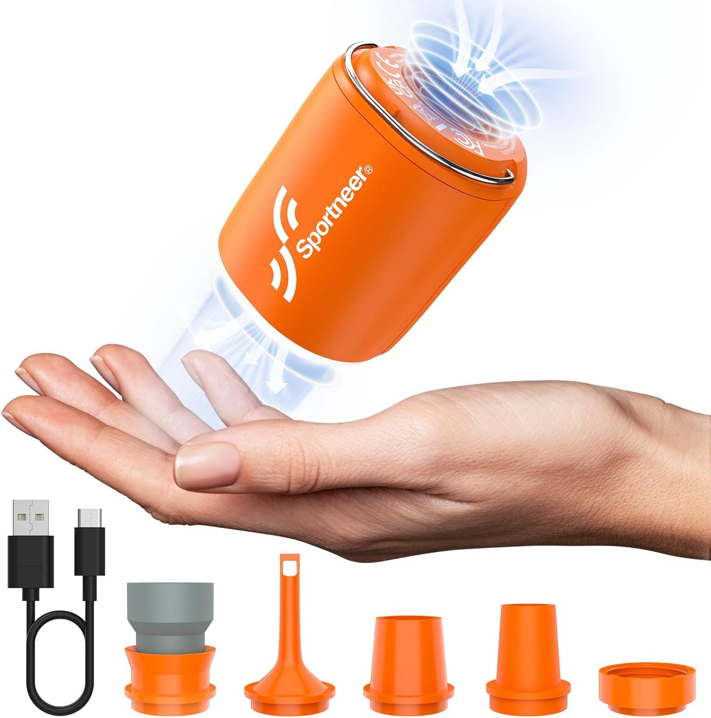 Mini Air Pump: 1600Mah Rechargeable Air Pump for Inflatables with Hook and Light Function, Air Mattress Pump for Pool Floats, Sleeping Pads, Swimming Ring, Vacuum Storage Bags, 3.6Oz