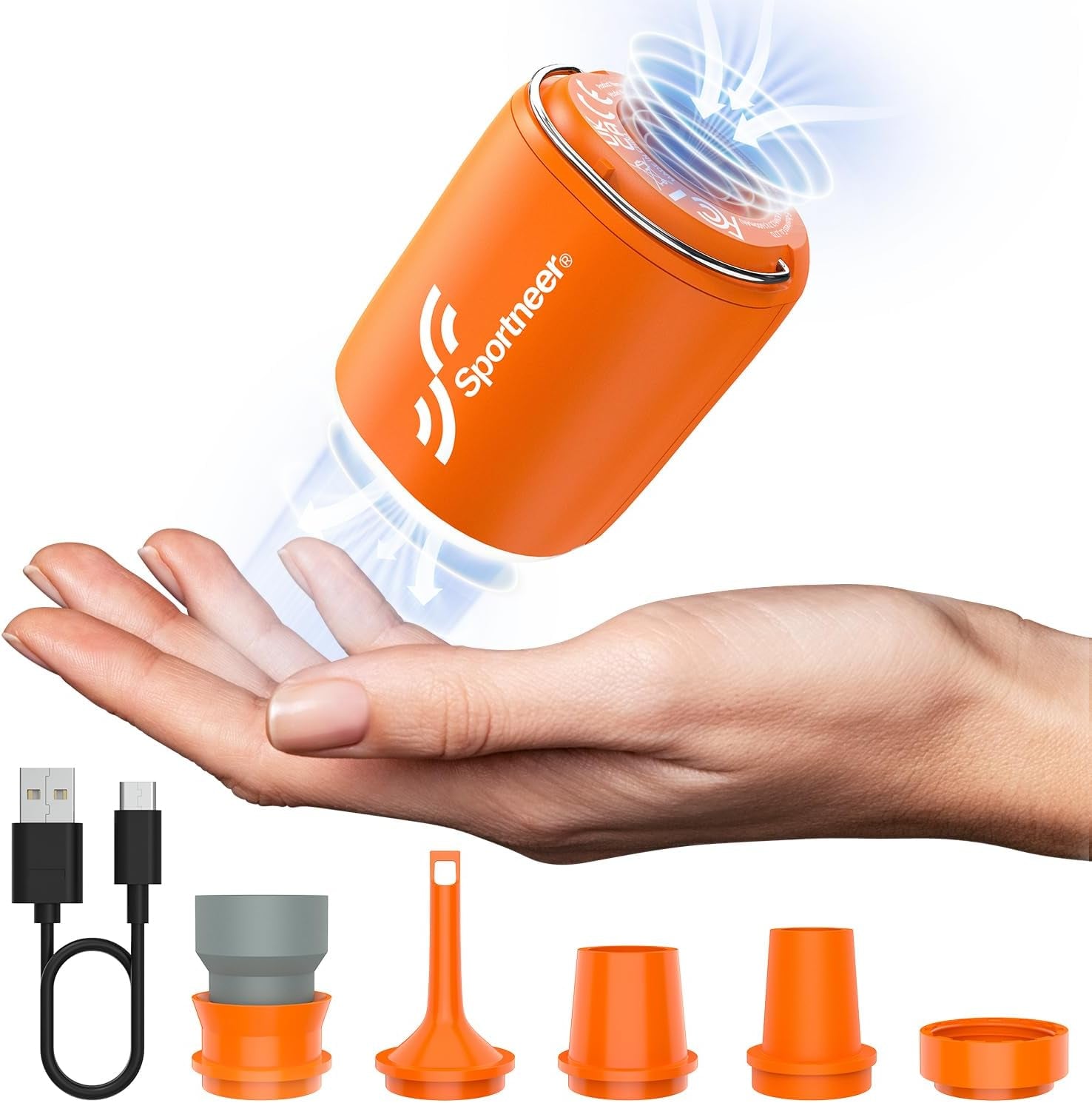 Mini Air Pump: 1600Mah Rechargeable Air Pump for Inflatables with Hook and Light Function, Air Mattress Pump for Pool Floats, Sleeping Pads, Swimming Ring, Vacuum Storage Bags, 3.6Oz