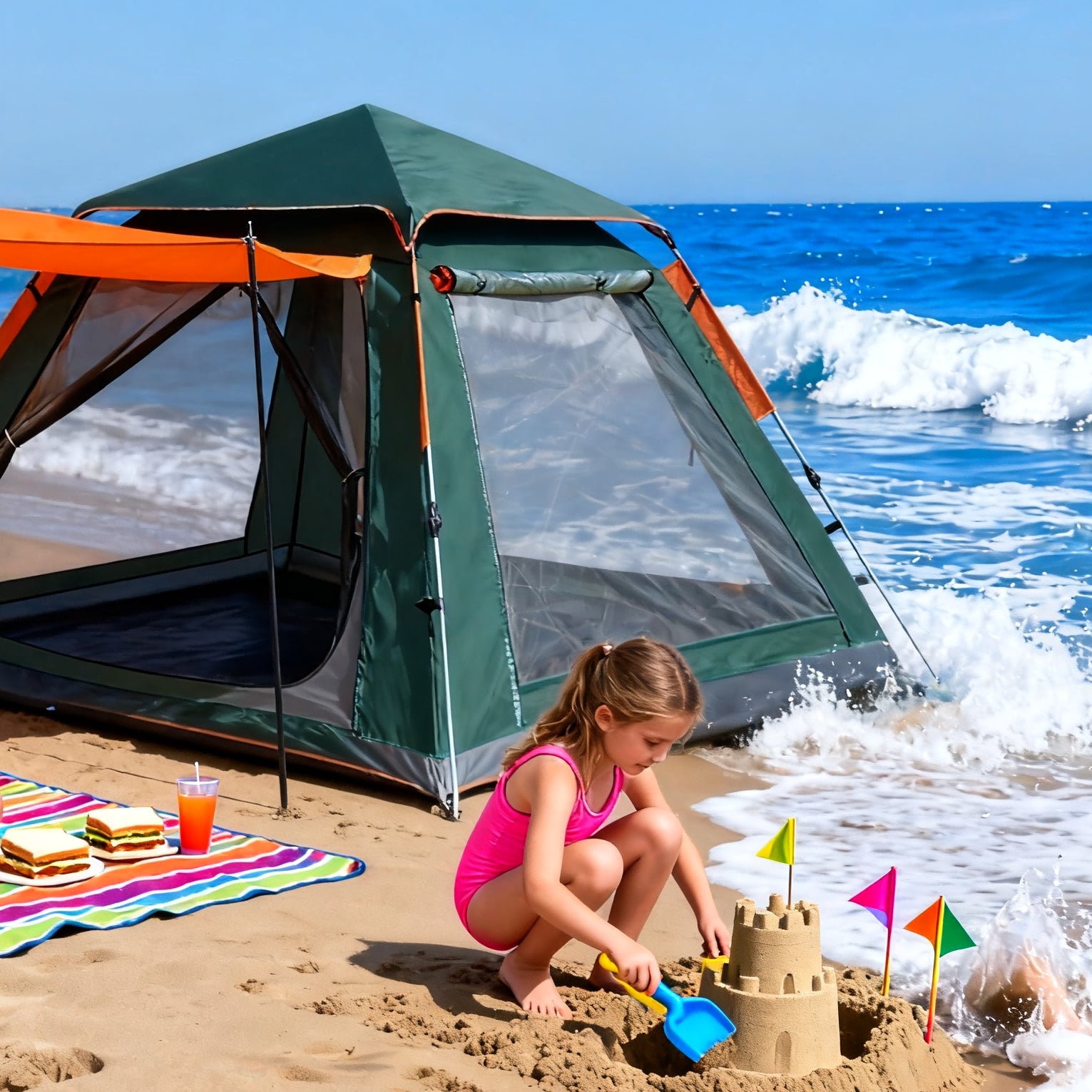 Family Quick-Opening Tent 84.6L X 84.6W X 55.9H Tent Instant Camping Rainproof Tent 2-4 Person Tent Outdoor Tent Camping Tent Hiking Tent Camping Set Pop-Up Tent Outdoor Tent Party Portable Tent