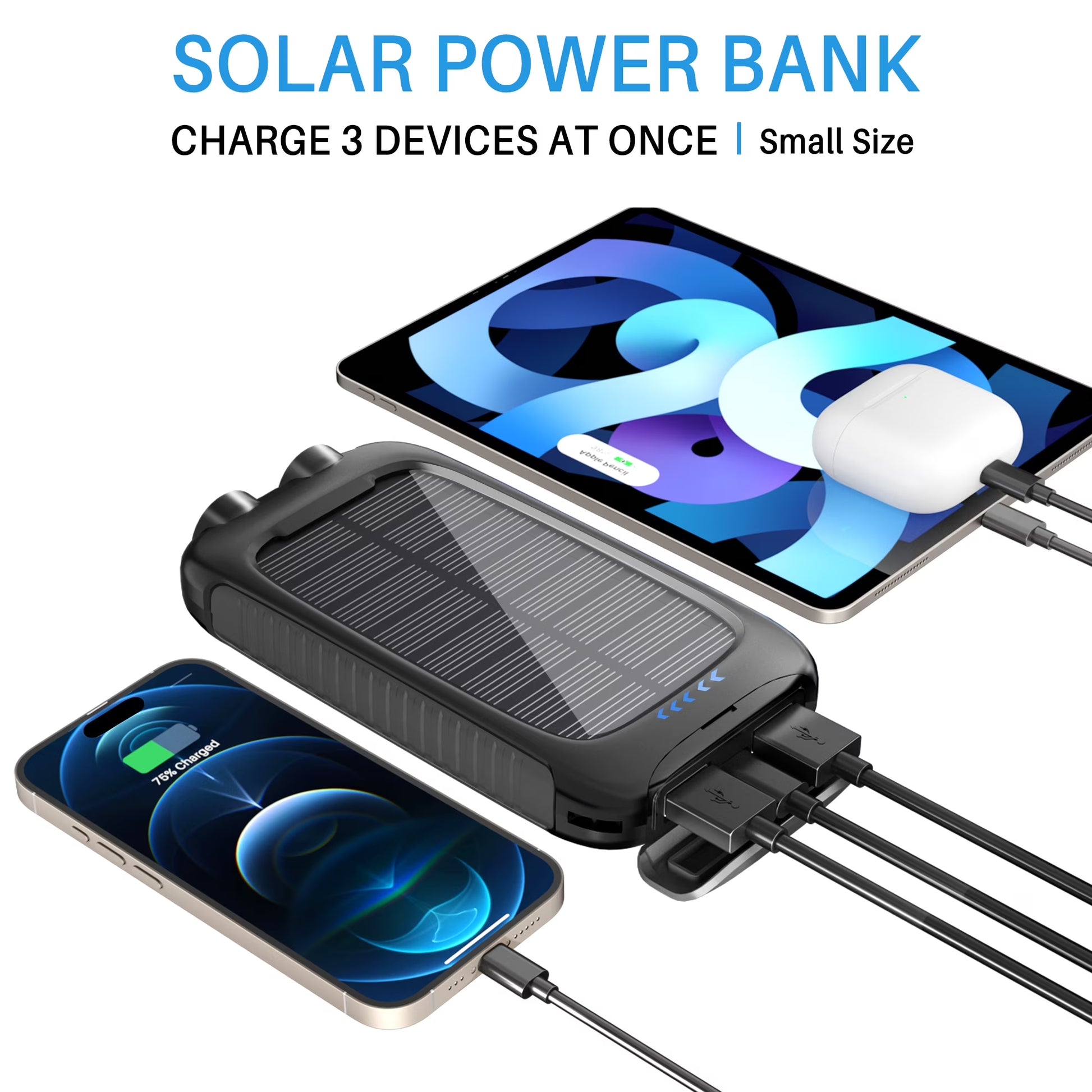 38800Mah Solar Charger Portable Solar Power Bank with Dual 5V USB Ports, Dual Flashlight for Camping(Black)
