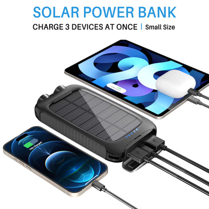38800Mah Solar Charger Portable Solar Power Bank with Dual 5V USB Ports, Dual Flashlight for Camping(Black)