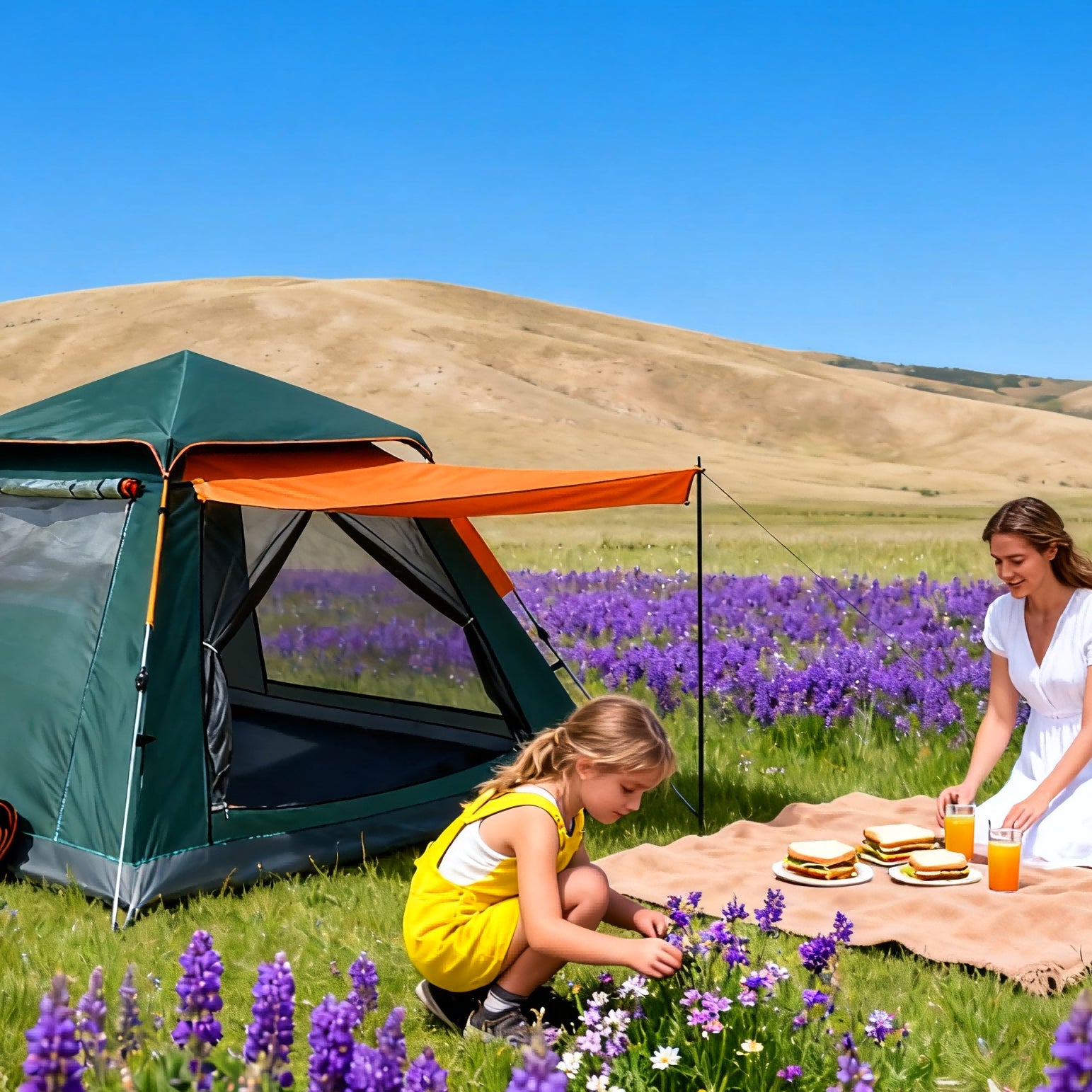 Family Quick-Opening Tent 84.6L X 84.6W X 55.9H Tent Instant Camping Rainproof Tent 2-4 Person Tent Outdoor Tent Camping Tent Hiking Tent Camping Set Pop-Up Tent Outdoor Tent Party Portable Tent
