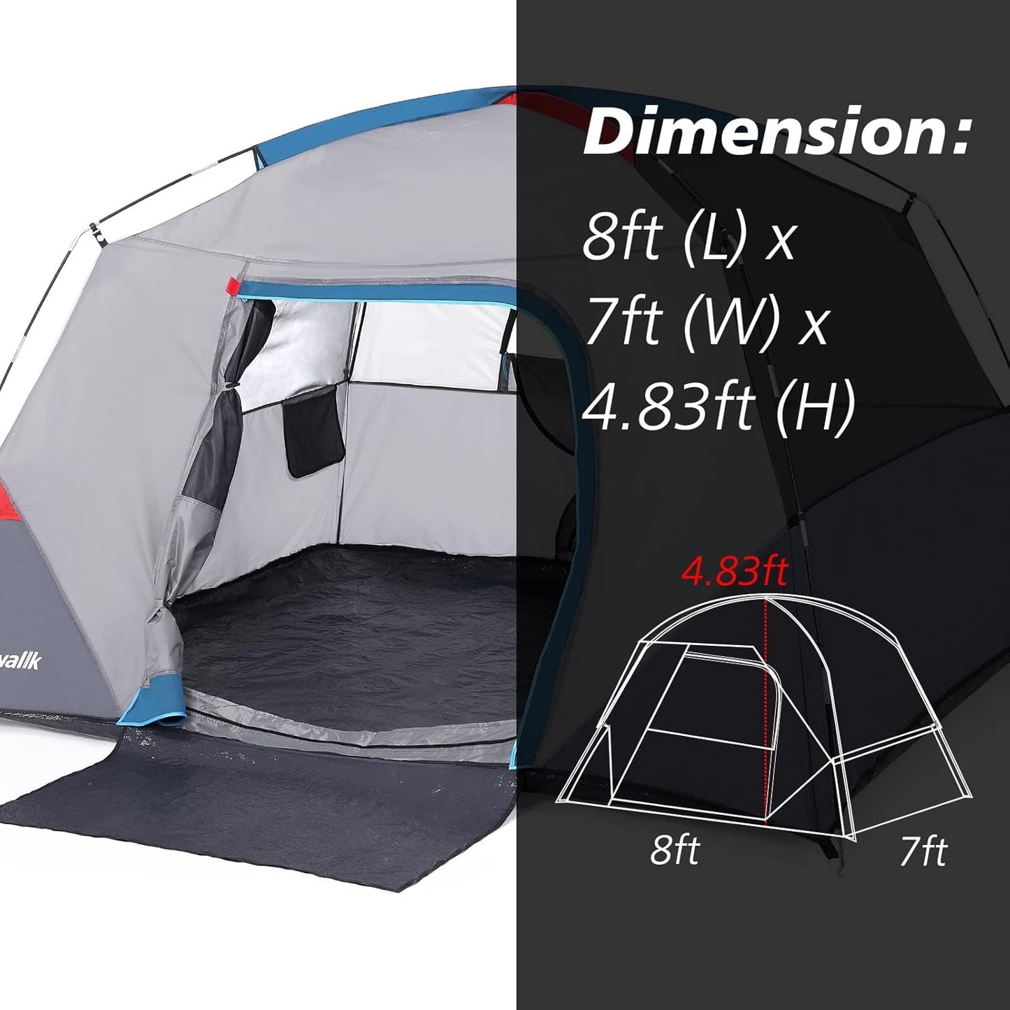 Camping Tent, Tent for Camping, Easy Set up Camping Tent for 4 Person Outdoor Traveling, Light Blue